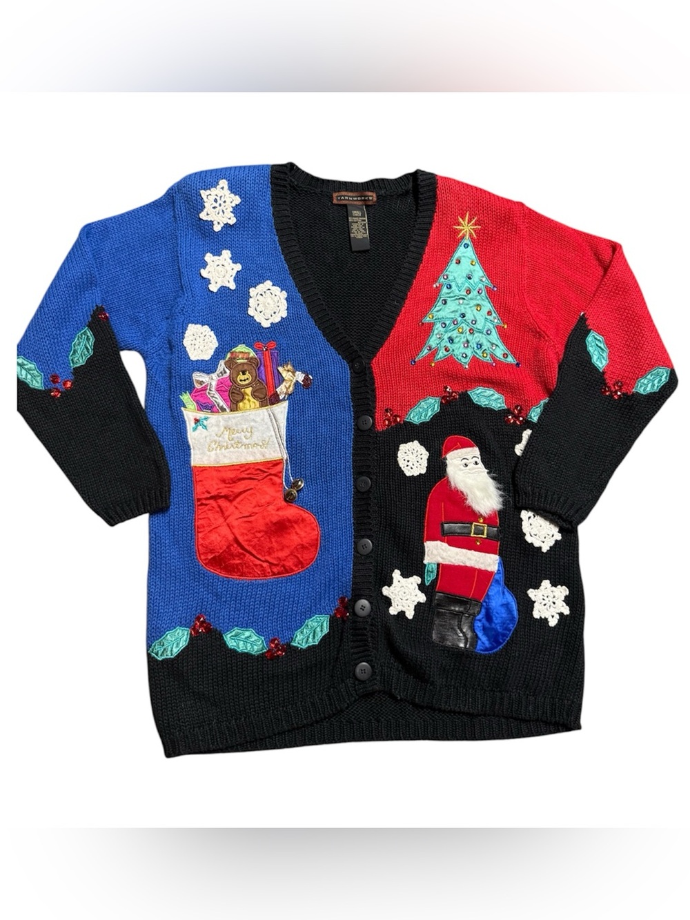 Vintage ‘Ugly’ Christmas Sweater Cardigan 3D Embroidered Size Small